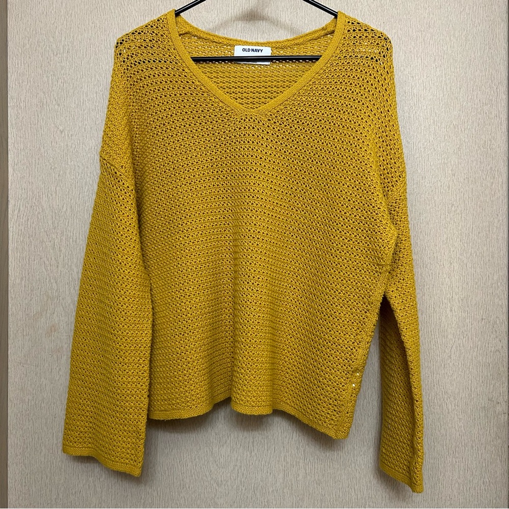 Yellow Crochet Long Sleeve Sweater - Old Navy - Size M